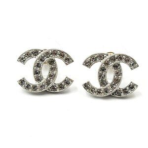 Chanel Classic Silver CC Crystal Reissued Piercing Earrings